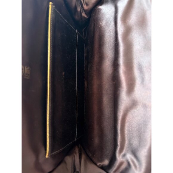 Vintage Lewis Brown Satin Clutch Burgundy Amber Stone Clasp  Gold Trim Pocket - Picture 4 of 6